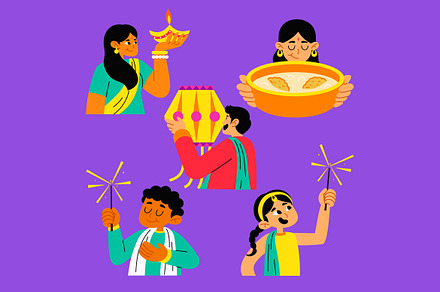 Diwali Activities Asset Illustration