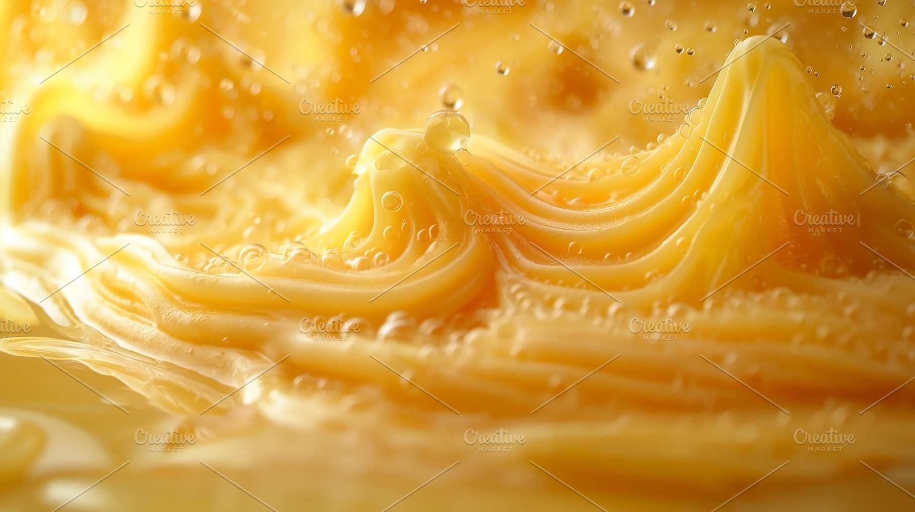 Close-up of vibrant golden liquid swirling with bubbles, creatin, a Food & Drink Photo by ImageMir