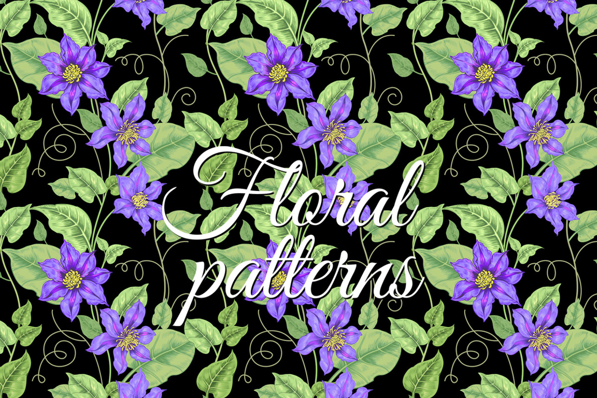 Floral patterns with clematis., a Pattern Graphic by MarinaVorontsova (Photo 6 of 8)