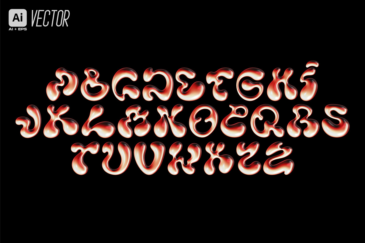 LIQUID LAVA 3D BUBBLE FONT VECTOR, a Handwritten Font by BonkiStudio (Photo 2 of 2)