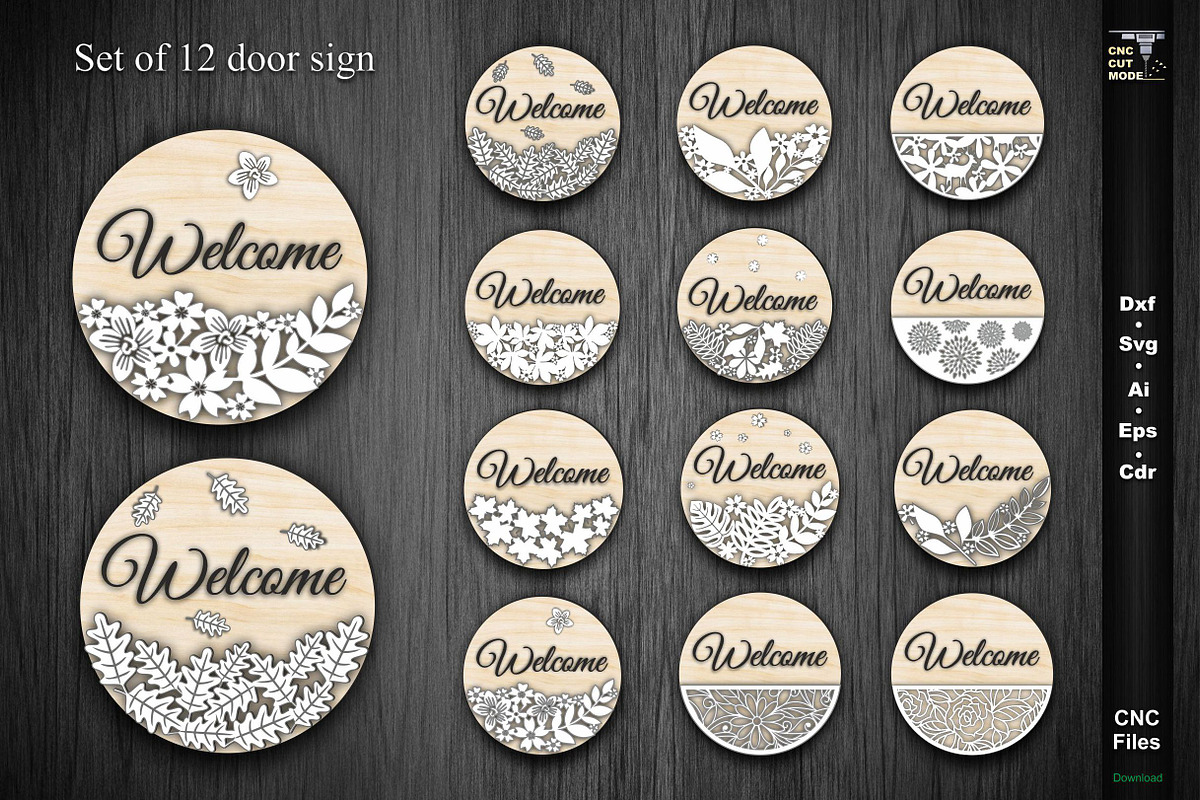 12 Svg floral Welcome signs bundles, a Graphic by CncCutModel (Photo 1 of 5)