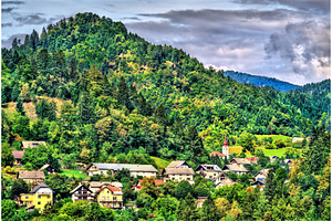 Houses near lake bled in slovenia containing slovenia, bled, and village, a Nature Photo by Leonid Andronov