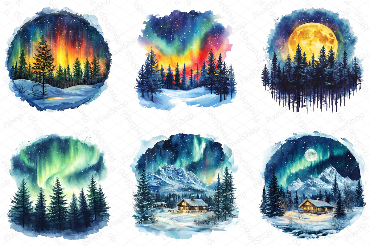 Christmas Polar Lights Clipart Bundl, an Illustration by DreamPrint404 (Photo 5 of 6)