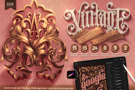 Vintage Lettering Toolkit, a Brush Add-On by Aurelie Maron