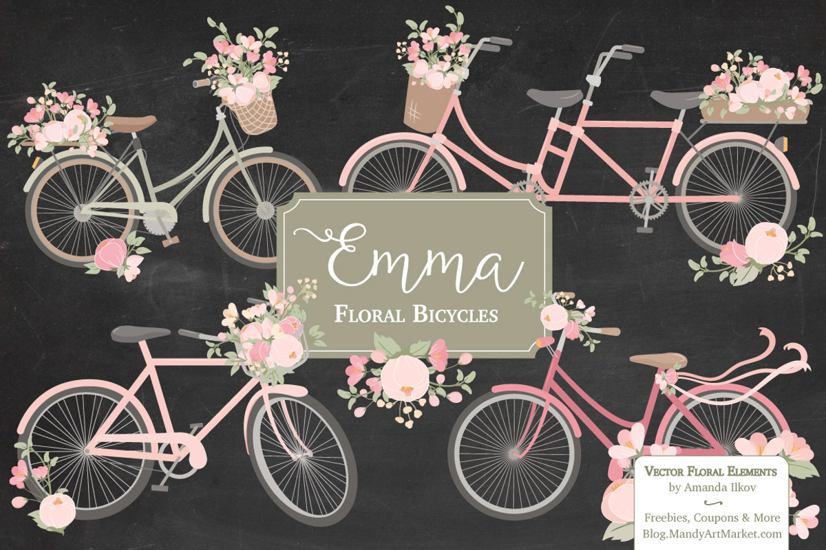 Soft Pink Floral Bicycles Clipart, an Illustration by Amanda Ilkov (Photo 2 of 5)