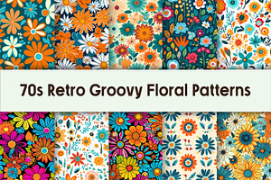 Retro Groovy Floral Digital Papers