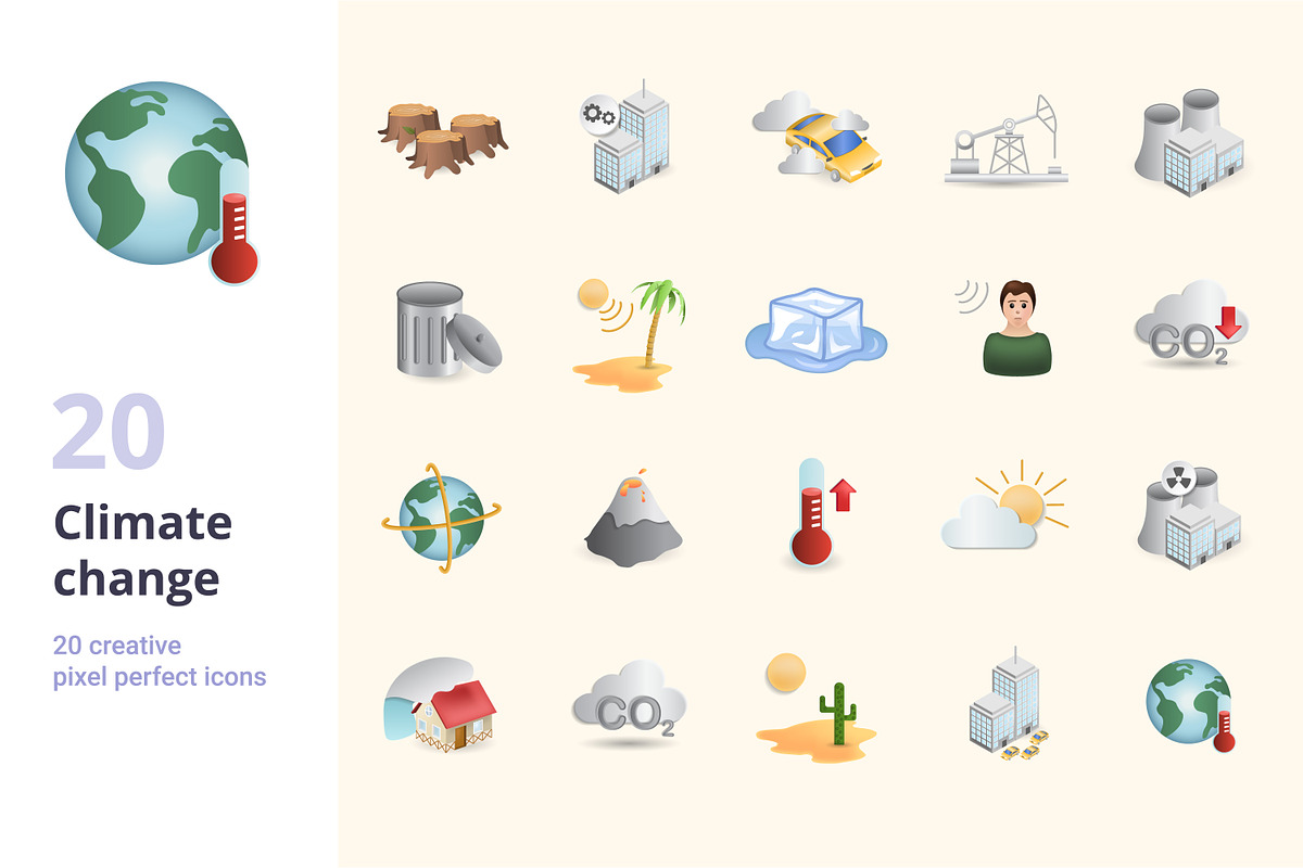 Climate Change 3D Icons Set Bundle, an Object Graphic by Aimagenarium@gmail.com (Photo 1 of 21)