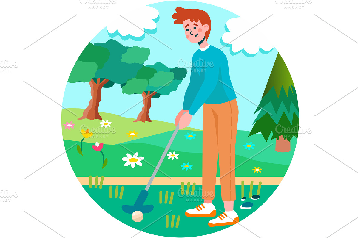Man play golf in park enjoy fresh, an Illustration by vectorpointstudio