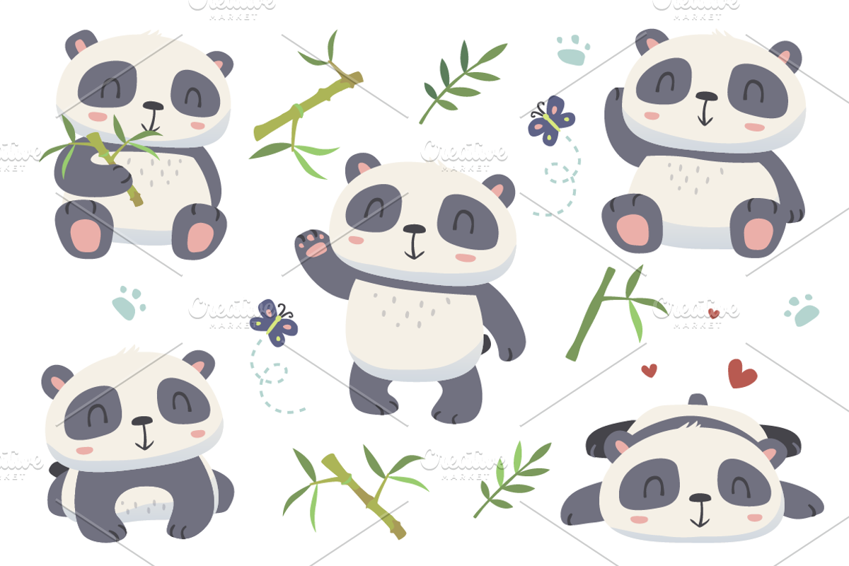 Cartoon panda set, an Animal Illustration by SunnyWS (Photo 4 of 10)