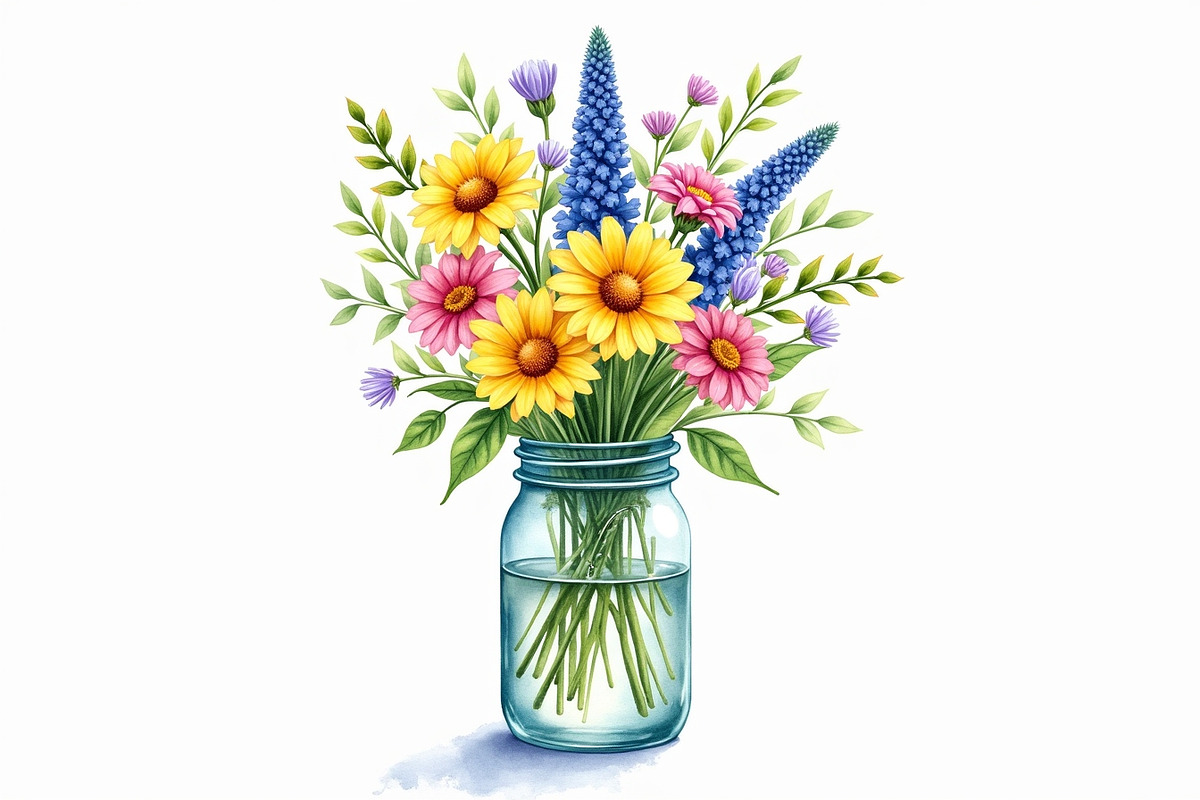 Wildflowers in Mason Jar Clipart Set, an Illustration by hafijul (Photo 6 of 14)