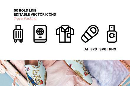 50 Travel Packing Icons