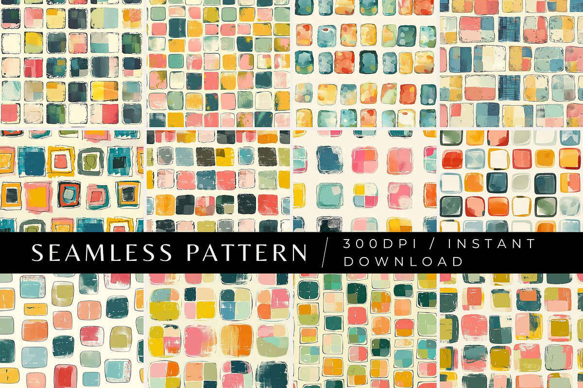 12 Color Blocks Seamless Patterns, a Pattern Graphic by Inknfolly