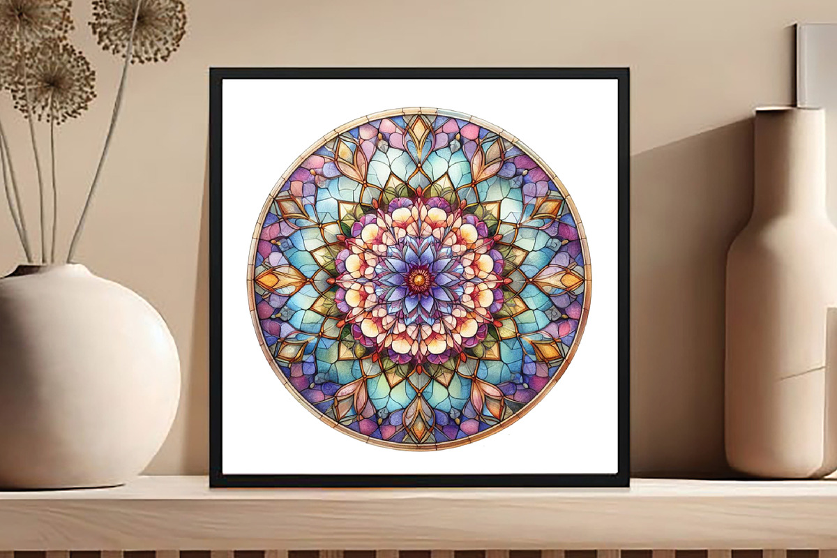Round Flower Stained Glass Clipart, an Illustration by DreamCafeArt (Photo 5 of 5)