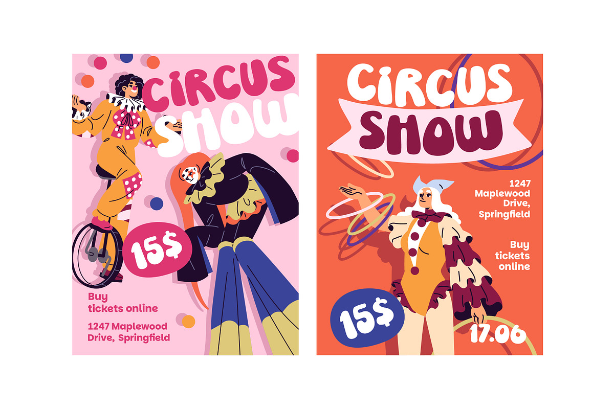 Clowns set, circus show posters, a Person Illustration by PaperTrident (Photo 11 of 12)