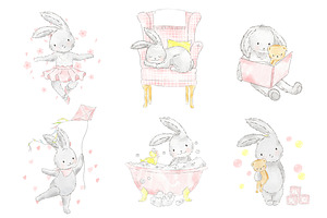 Sweet Bunny Girl Watercolor Clipart