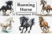 Running Horse Watercolor Clipart, an Animal Illustration by milkghost (Thumbnail 1 of 2)