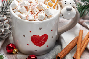 Reindeer mug with hot chocolate and gingerbread cookie, a Holiday Photo by Olena Rudo