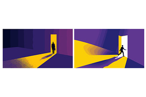Man at open door. Businessman found, a Person Illustration by Stock-Smart-Start