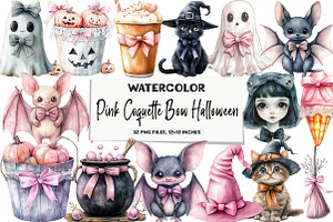 Pink Coquette Bow Halloween Clipart, an Illustration by DreamArtGraphic