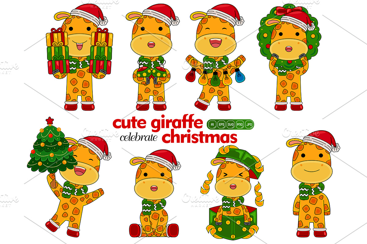 cute giraffe celebrate christmas, an Animal Illustration by MEDZ (Photo 2 of 2)