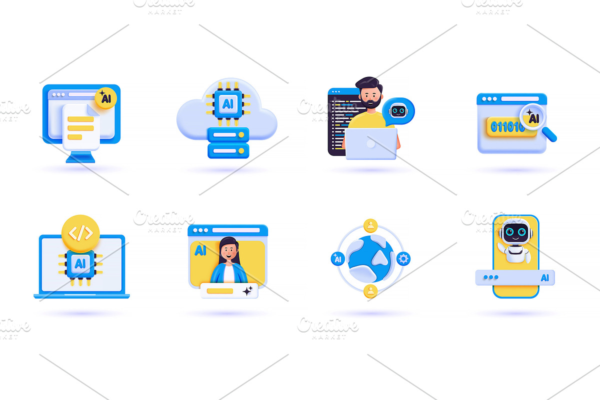 Modern 3D illustration of AI, an Icon by Creative Graphics