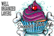 Cupcake Tattoo Style Vector, an Illustration by BAD TASTE (Thumbnail 2 of 4)