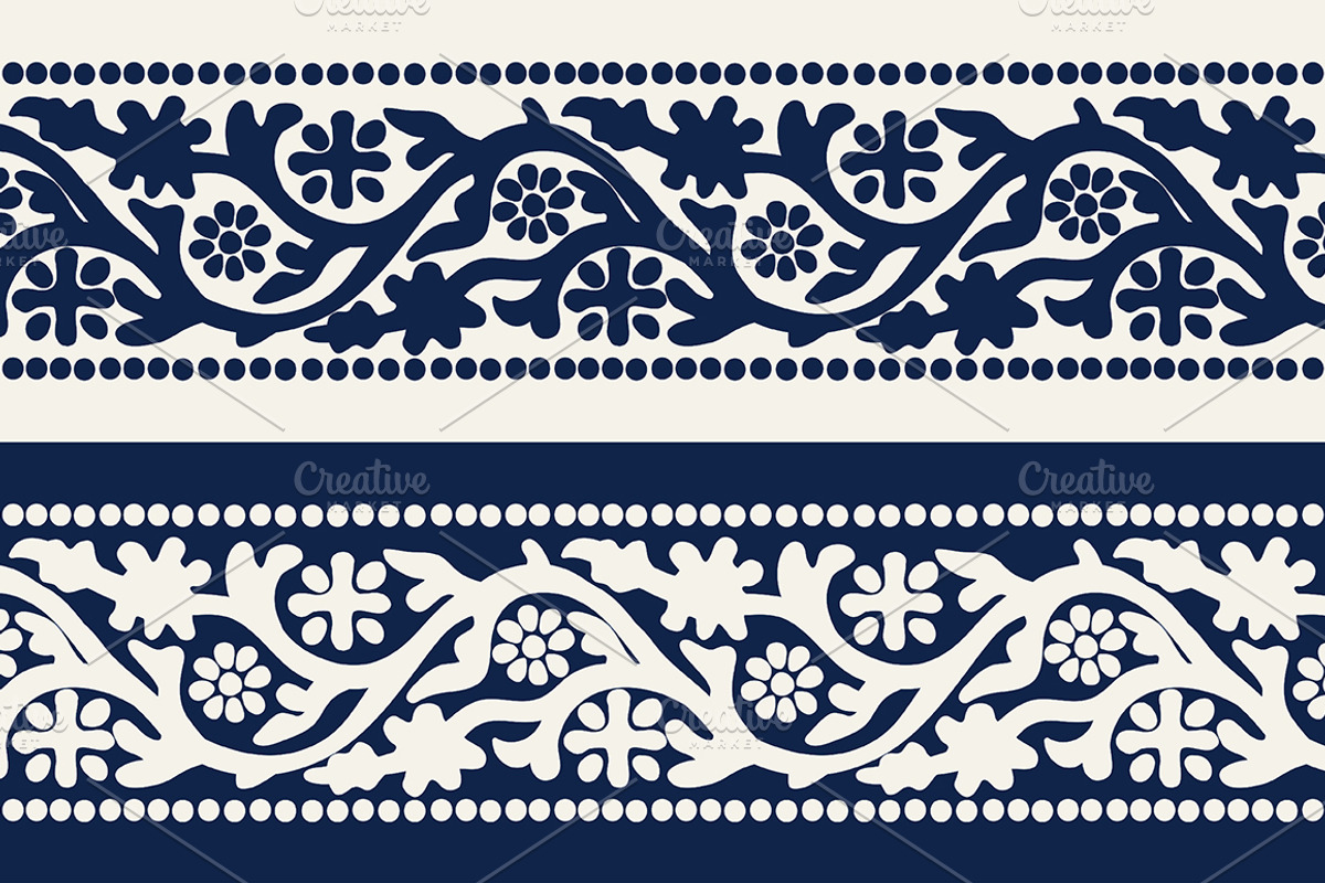 Blue Indian Block Print: Border, a Pattern Graphic by StabuLaRasa illustration (Photo 3 of 16)