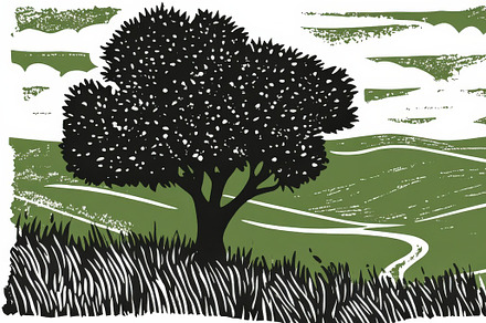 Linocut Camping, Bold Illustrations, a Decorative Illustration by Virgo Studio