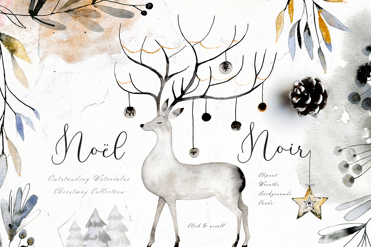 Noel Noir - Watercolor Christmas Set, an Illustration by Bibela (Photo 1 of 10)