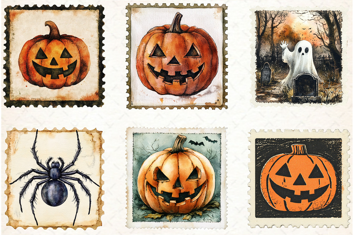Vintage Halloween Postage Stamp Clip, an Illustration by Libby Wishes (Photo 2 of 7)