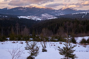 Winter evening sunset mountains (Ukraine, Carpathians - mountai, a Nature Photo by YuriyB