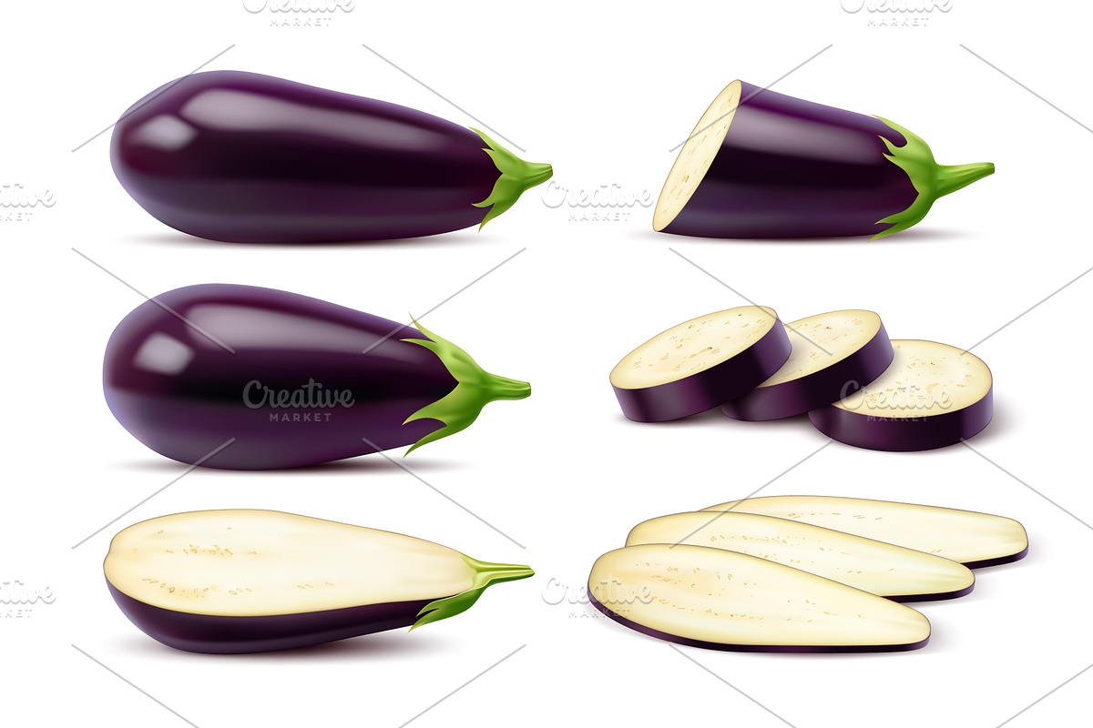 Realistic raw eggplant vegetable, a Food Illustration by Buch&Bee
