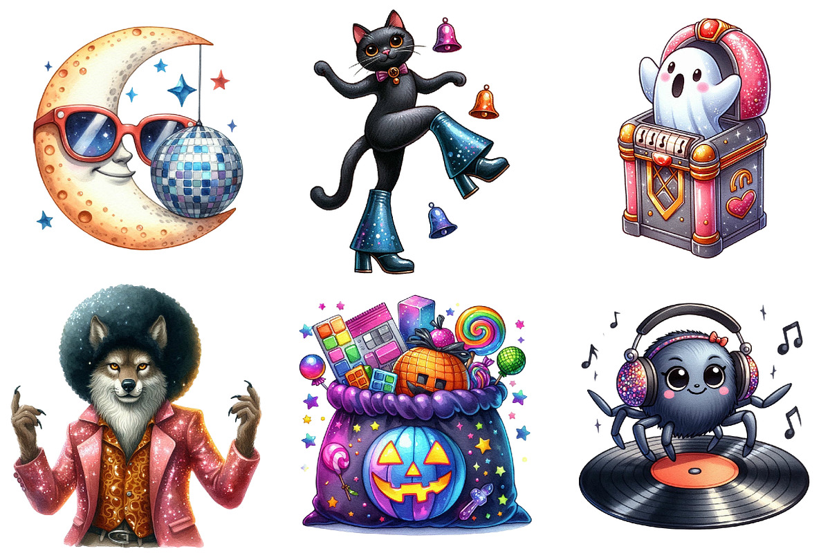Disco Halloween Clipart, an Illustration by Watercolor design (Photo 4 of 4)