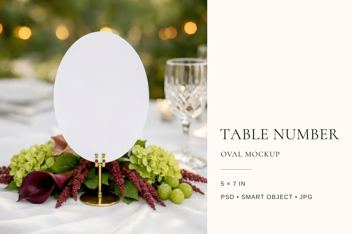 Oval Table Number / Menu Mockup, an Advertising Mockup by Serenefeeling (Photo 1 of 8)