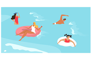 Women relaxing on floaties in a pool, a Sport Illustration by VectorsBang