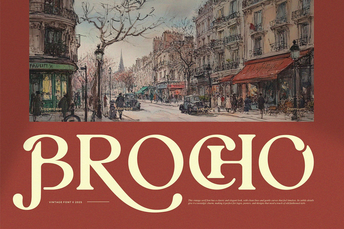 Brocho || Vintage Retro Serif Font, a Serif Font by Idea Studio (Photo 1 of 10)