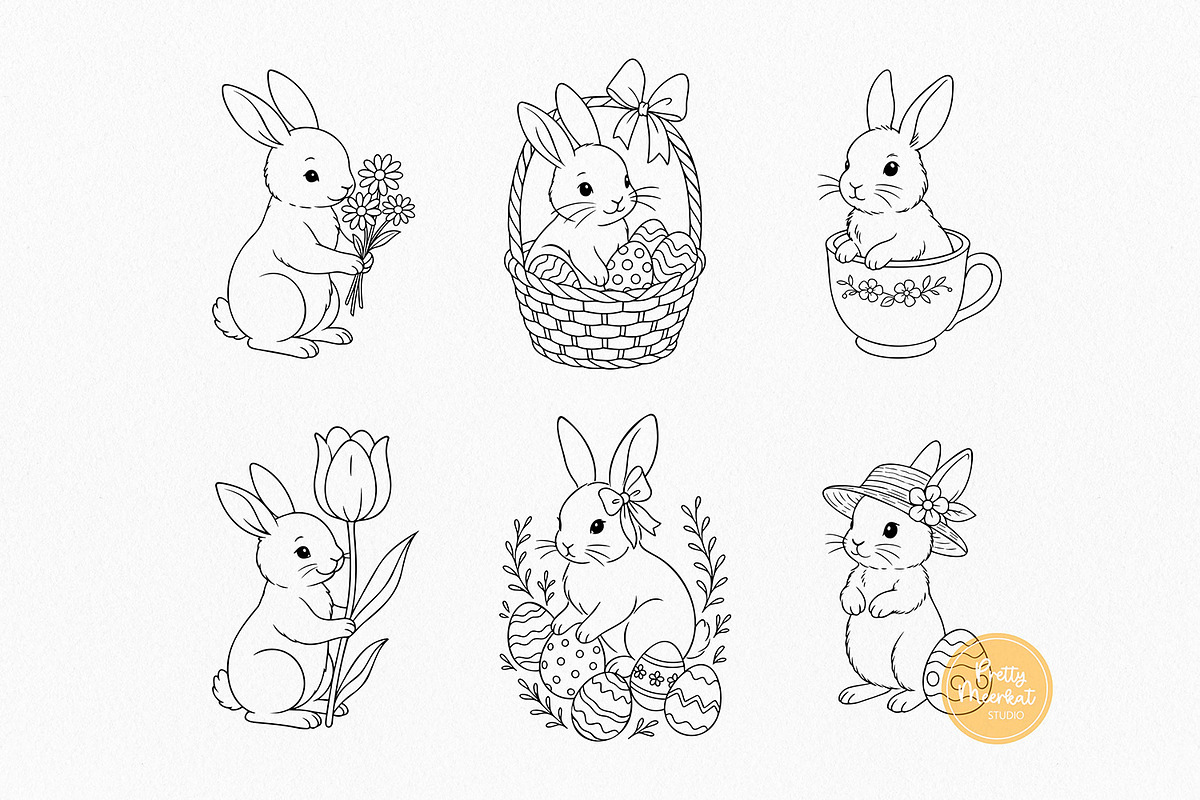 Cute Easter Clipart Bundle, Line Art, a Seasonal Illustration by Pretty Meerkat (Photo 2 of 7)