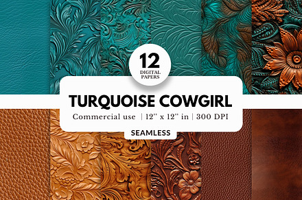 12 Turquoise Cowgirl Leather Pattern, a Pattern Graphic by NorthWindPixels