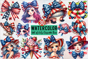 Watercolor 4th of July Coquette Bow, an Illustration by SVGArt
