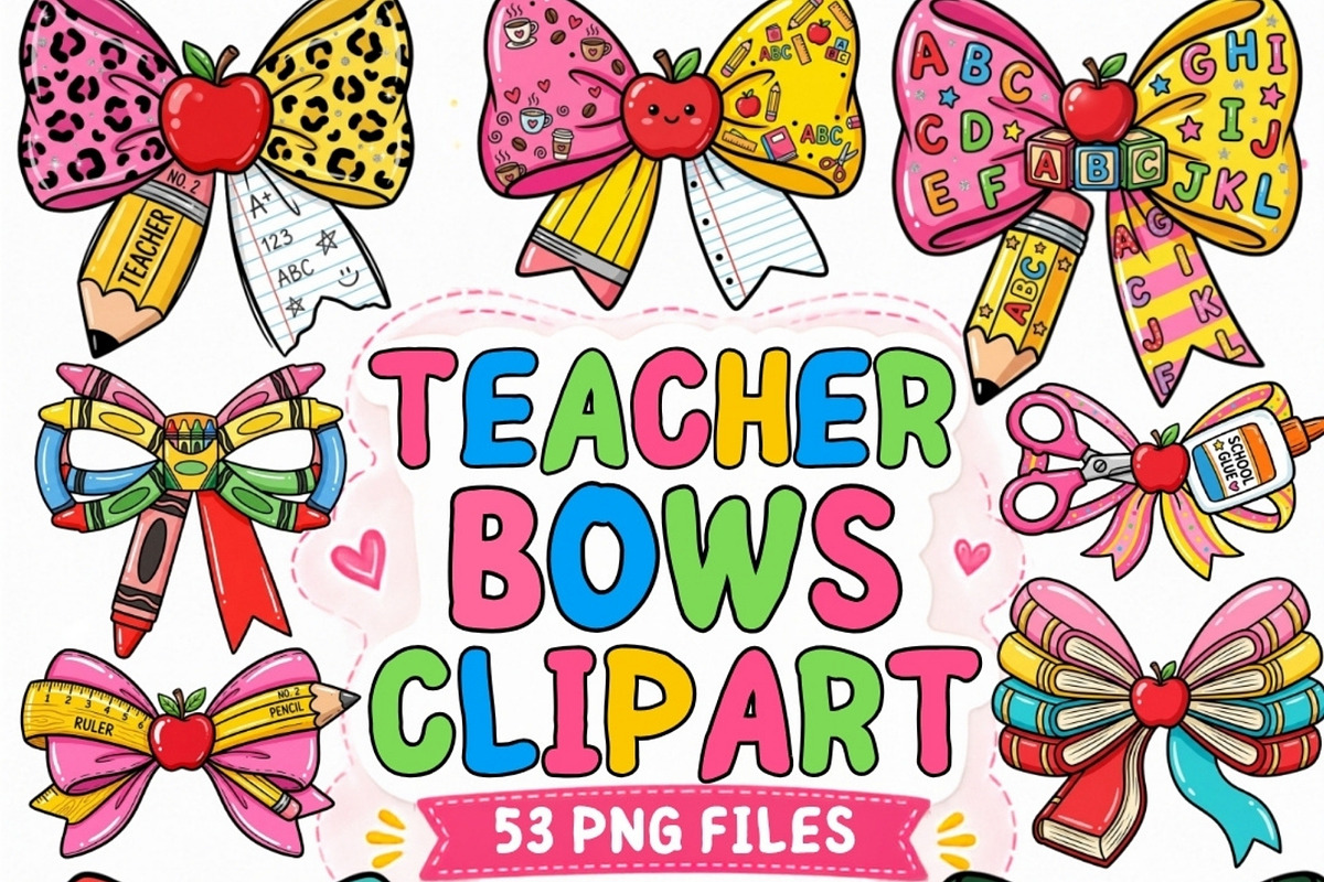 Teacher Bows Clipart Bundle, a Seasonal Illustration by Tanya Kart (Photo 1 of 13)