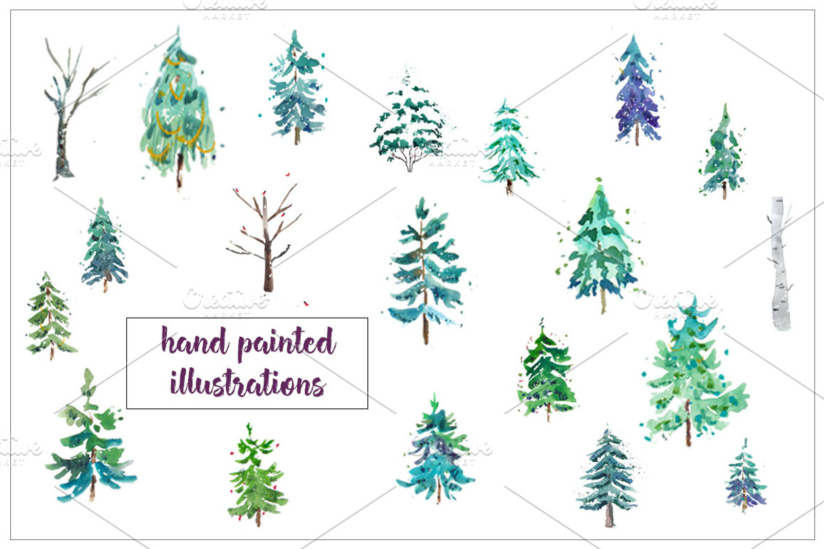 Winter Watercolor Trees Clipart, an Illustration by Inksnthings (Photo 2 of 5)