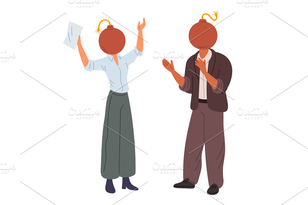 Office workers with bombs instead of, a Person Illustration by Vectorbuum