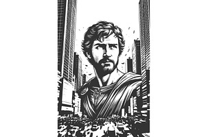 Epic hero in modern city comic style, a Person Illustration by AlexArt
