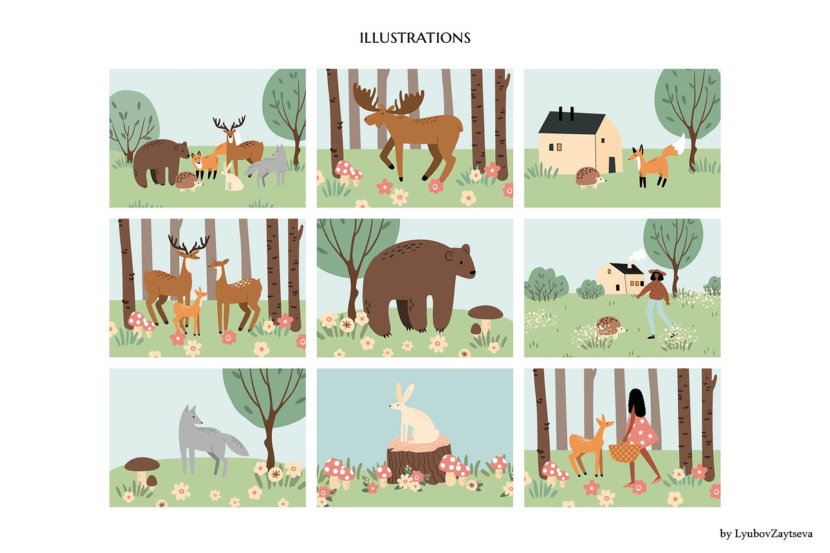 Forest Scenes Illustration Set, an Animal Illustration by LyubovZaytseva (Photo 3 of 5)