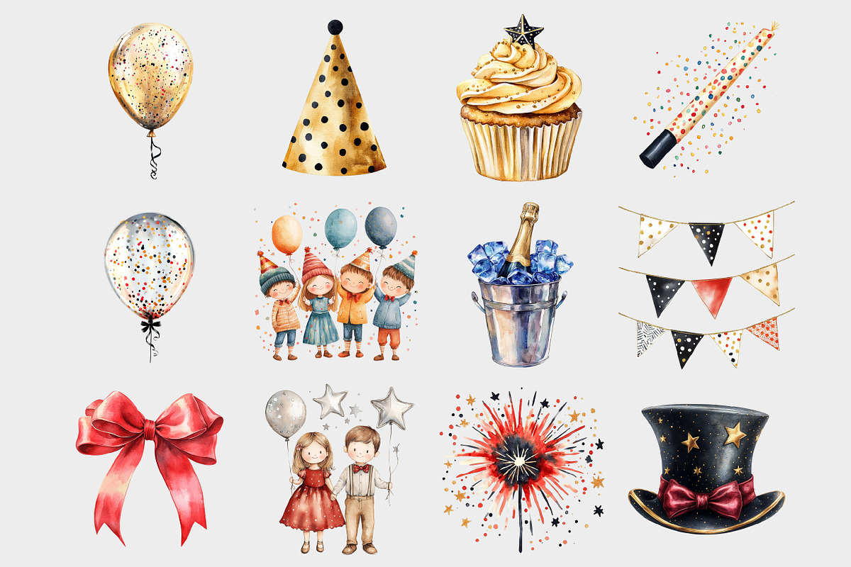 Kids New Year's Eve Clipart, a Seasonal Illustration by Design Market (Photo 3 of 5)