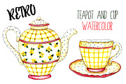Watercolor teapots and cups, a Food Illustration by Vikeriya (Thumbnail 2 of 6)