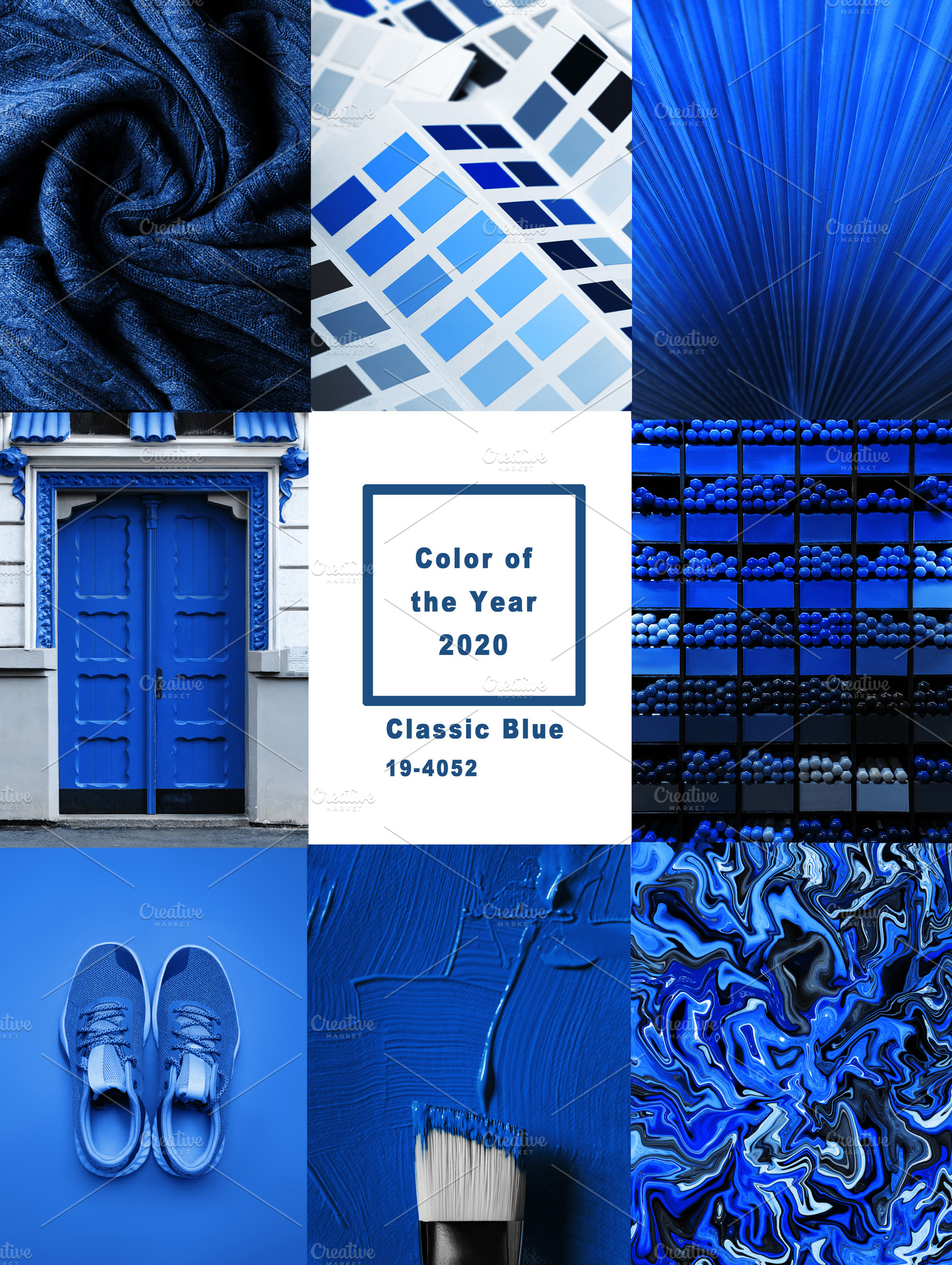 Collage with classic blue color stock photo containing button and blue, a Beauty & Fashion Photo by Alim Yakubov