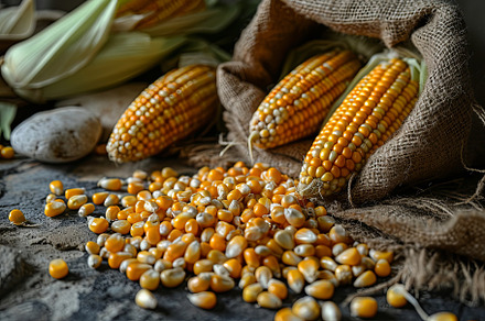 Close up of fresh corn groats and se, a Food & Drink Photo by Pixeness