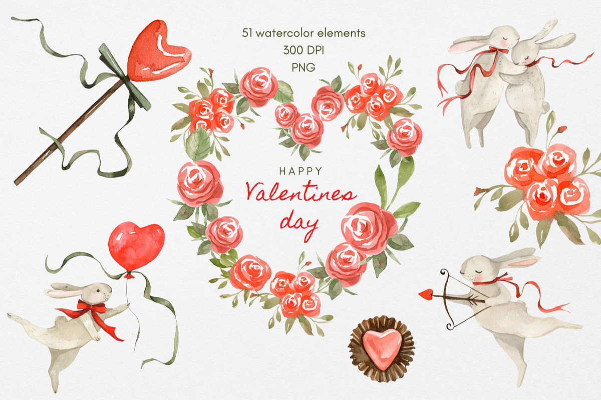 Valentines Roses Watercolor Flowers, an Illustration by Artcard Watercolor (Photo 1 of 11)