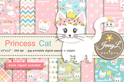 Princess Cat Digital Paper Clipart, a Pattern Graphic by JennyL Designs (Thumbnail 1 of 7)
